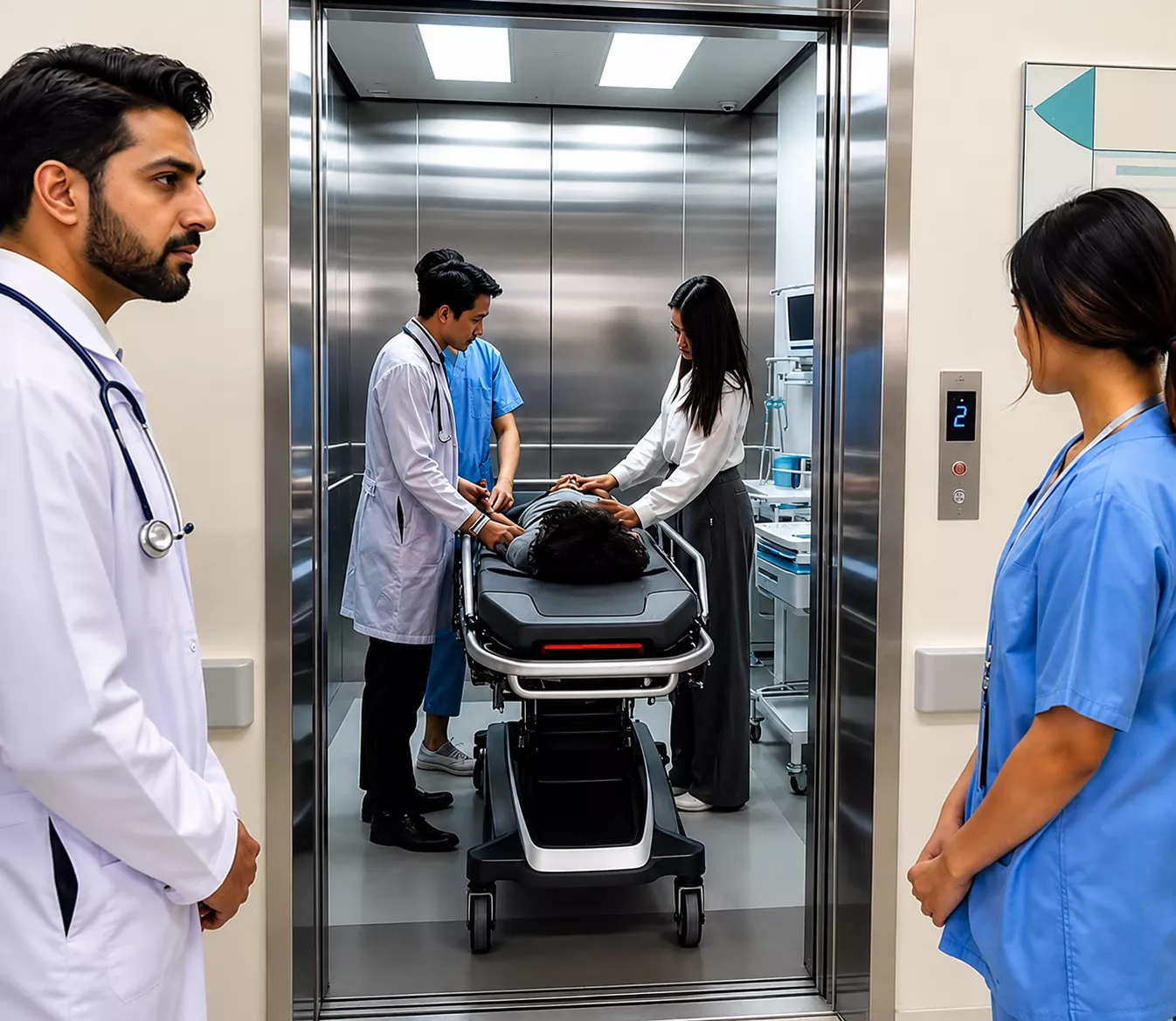 Hospital elevator designed for patient and stretcher transportation by Revotek Elevators